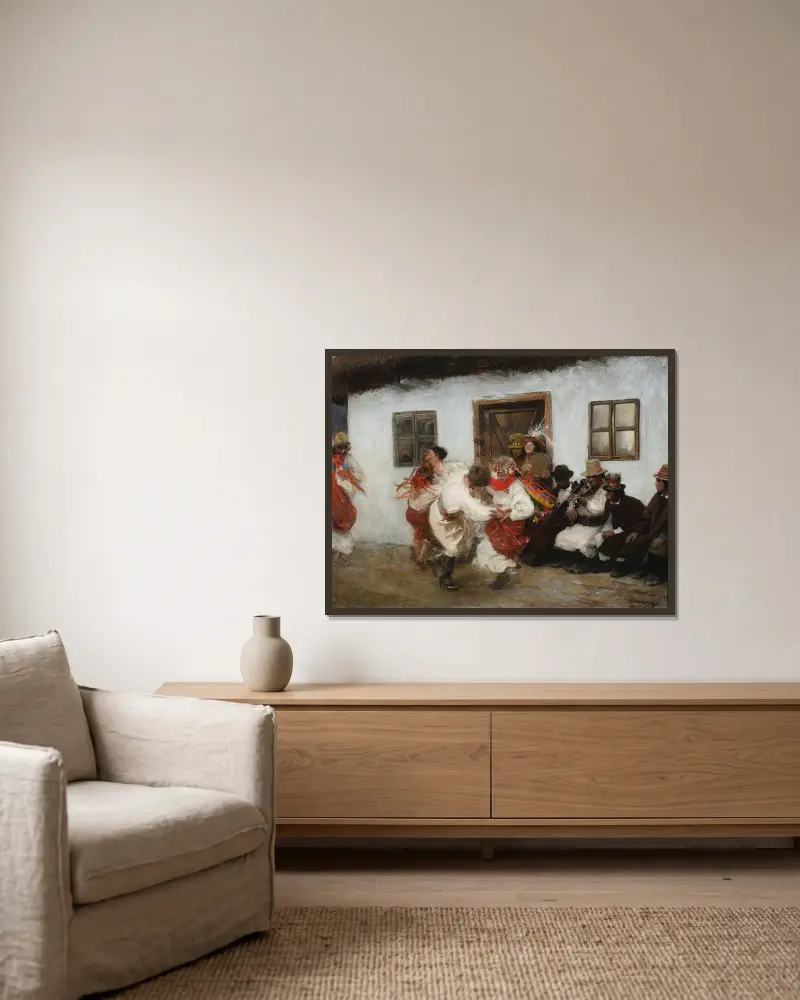 Ukrainischer Volkstanz von Teodor Axentowicz gerahmt an einer Wand