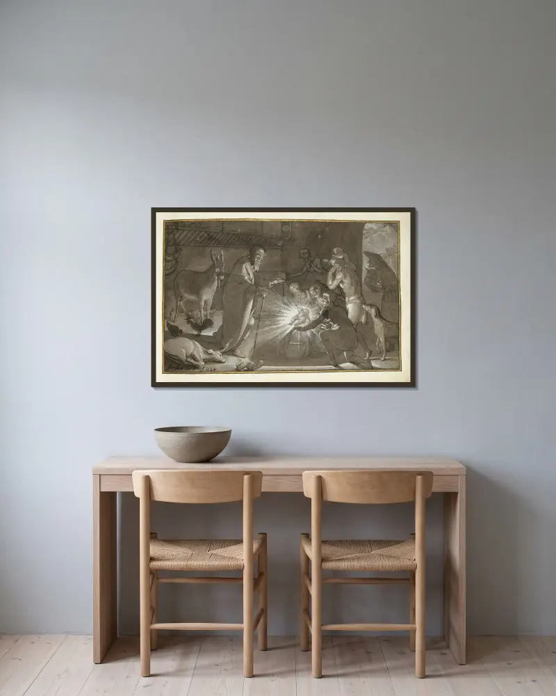 Aanbidding door de herders av Gerard ter Borch inramad på en vägg