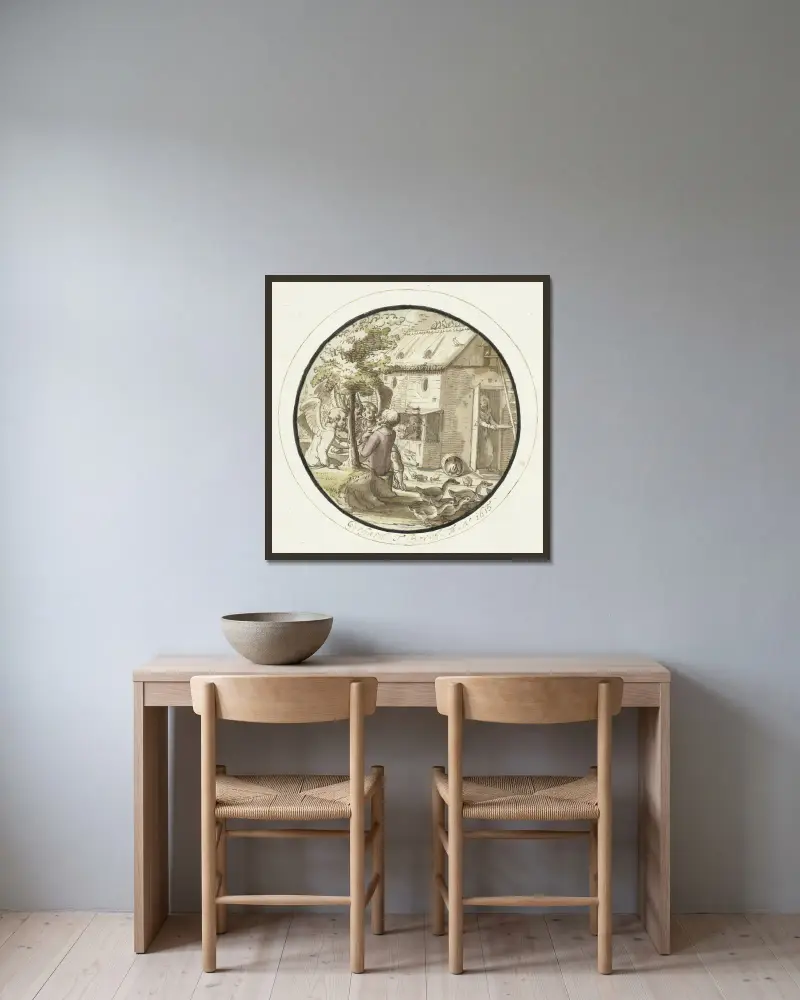 Abraham und der Engel von Gerard ter Borch gerahmt an einer Wand