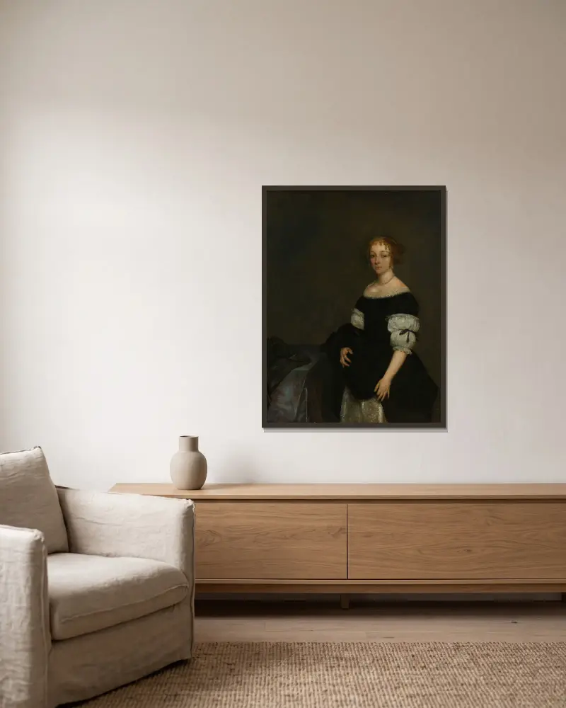 Aletta Pancras (1649-1707) Wife of François de Vicq av Gerard ter Borch inramad på en vägg