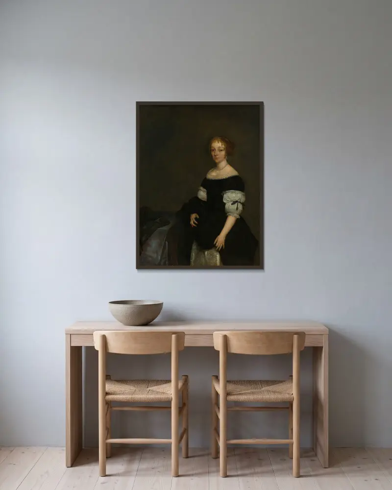 Aletta Pancras (1649-1707) Wife of François de Vicq av Gerard ter Borch inramad på en vägg