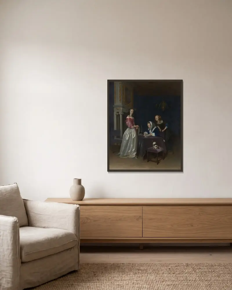 Nyfikenhet av Gerard ter Borch inramad på en vägg