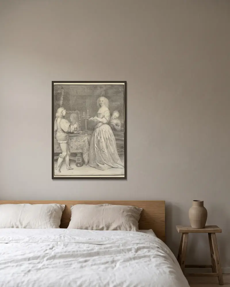 Dame am Toilettentisch mit Page und Zofe av Gerard ter Borch inramad på en vägg