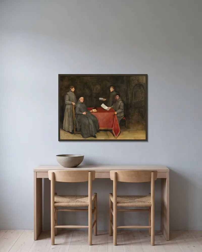Fyra franciskanermunkar av Gerard ter Borch inramad på en vägg