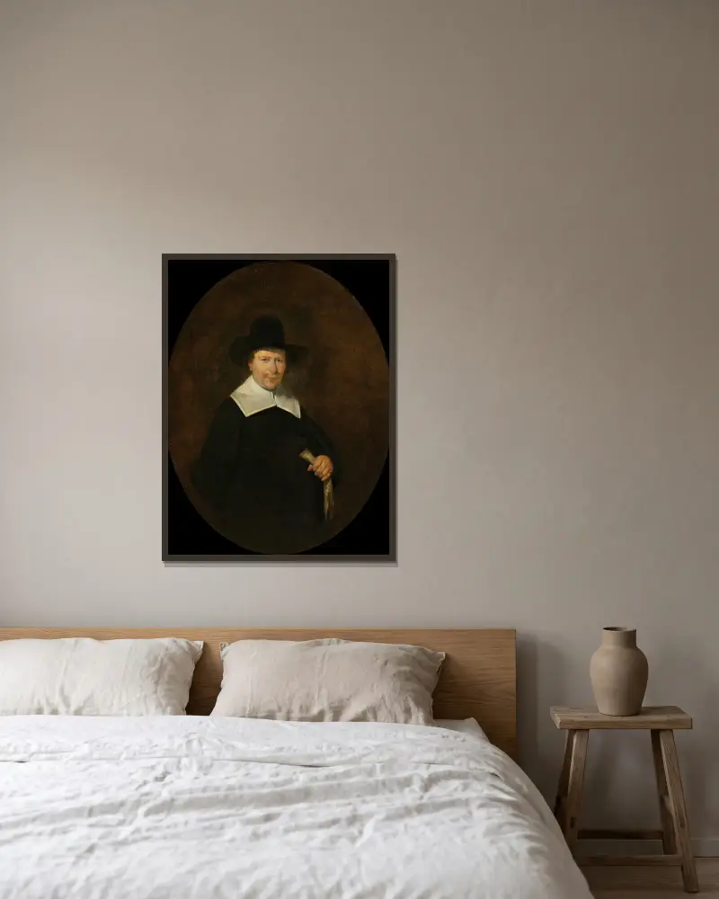 Gerard Abrahamsz van der Schalcke (1609-67). Haarlem Cloth Merchant av Gerard ter Borch inramad på en vägg