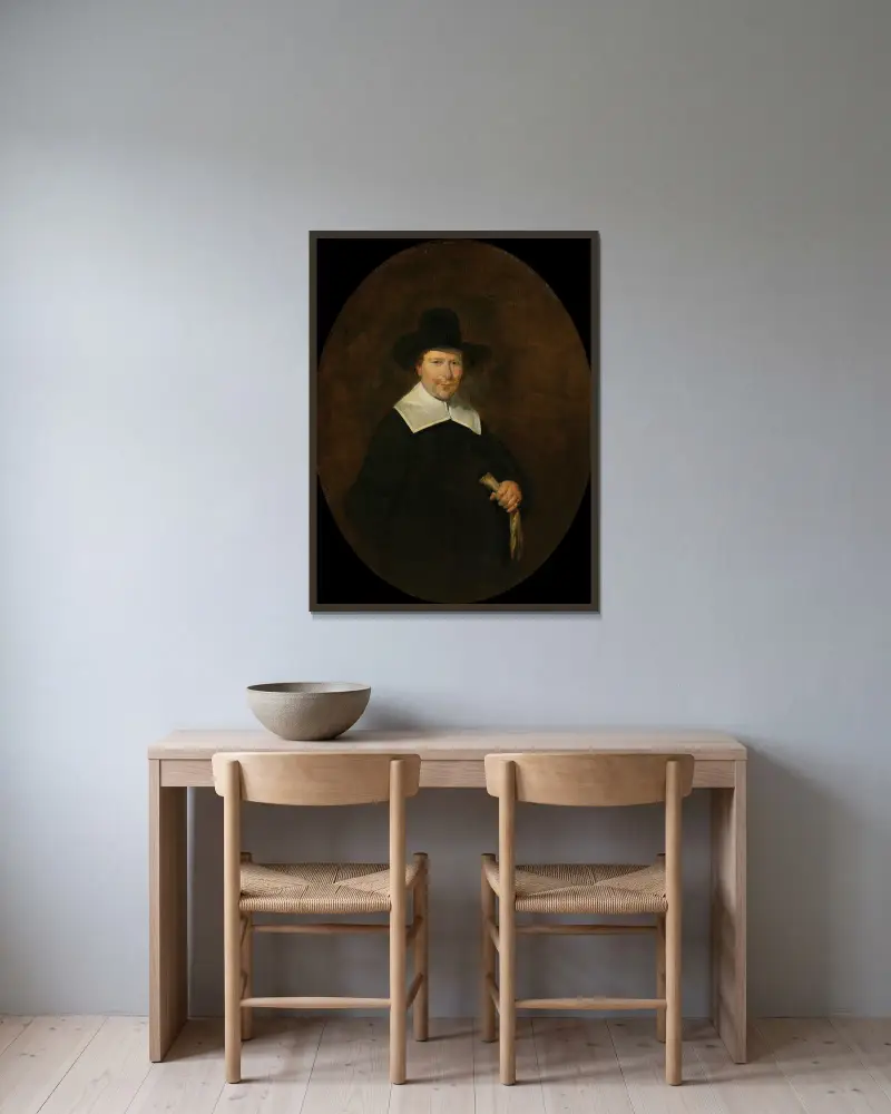 Gerard Abrahamsz van der Schalcke (1609-67). Haarlem Cloth Merchant av Gerard ter Borch inramad på en vägg
