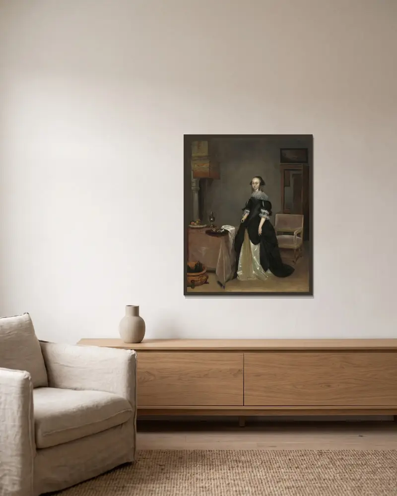 Maria van Suchtelen av Gerard ter Borch inramad på en vägg