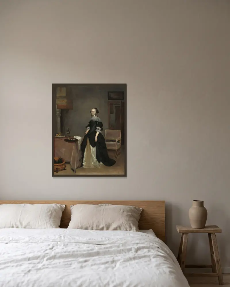 Maria van Suchtelen av Gerard ter Borch inramad på en vägg