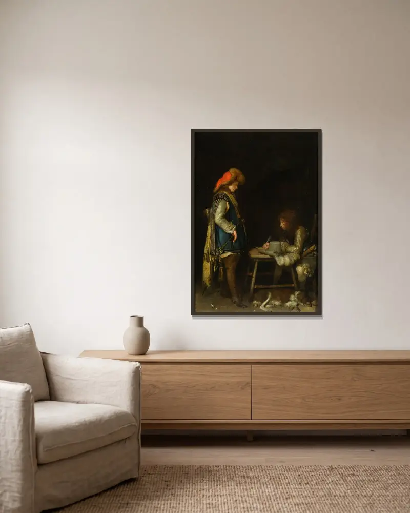 Officer skriver brev av Gerard ter Borch inramad på en vägg