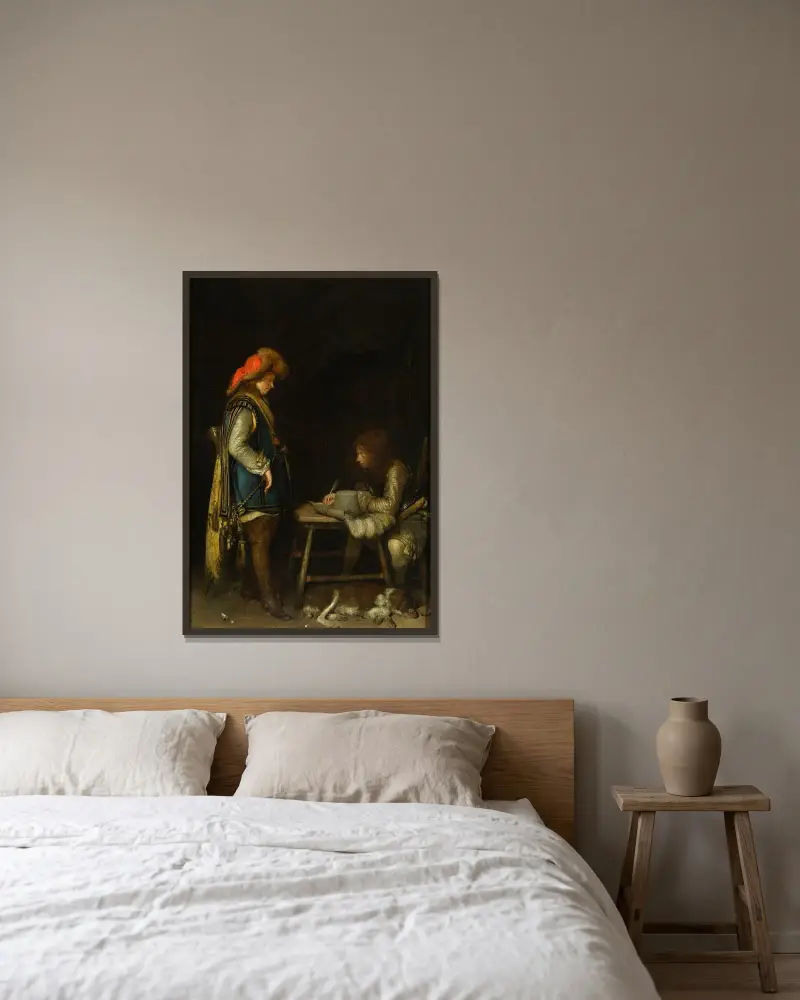 Officer skriver brev av Gerard ter Borch inramad på en vägg