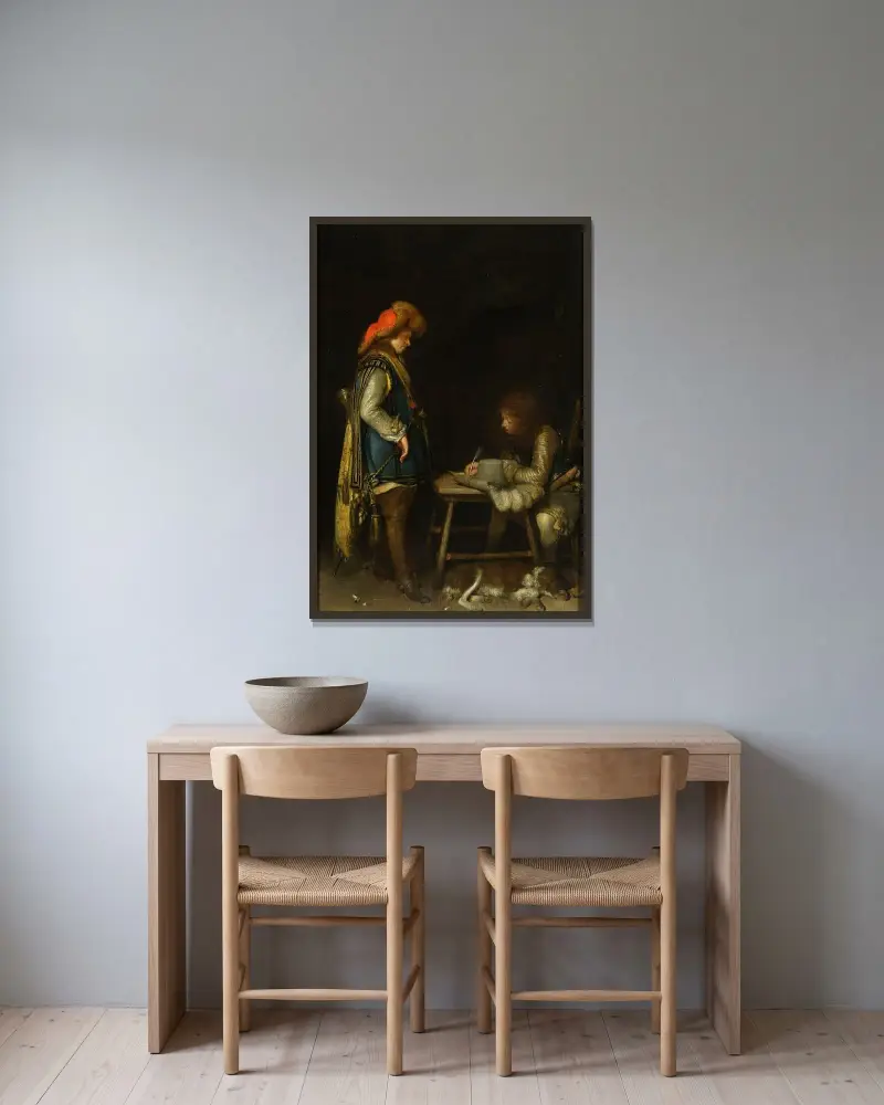 Officer skriver brev av Gerard ter Borch inramad på en vägg