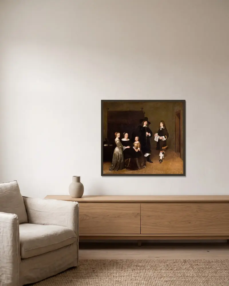 Portrait of a Family av Gerard ter Borch inramad på en vägg