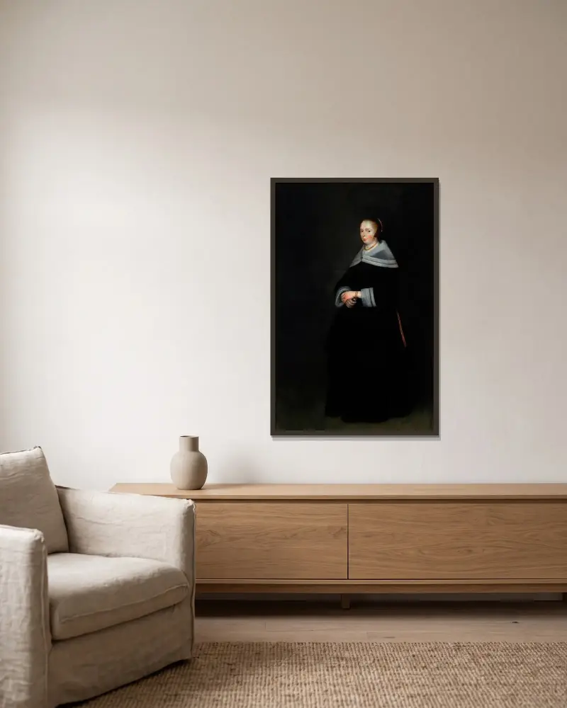 Porträtt av en dam av Gerard ter Borch inramad på en vägg