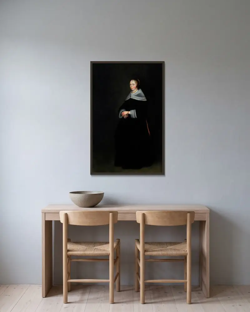 Porträtt av en dam av Gerard ter Borch inramad på en vägg