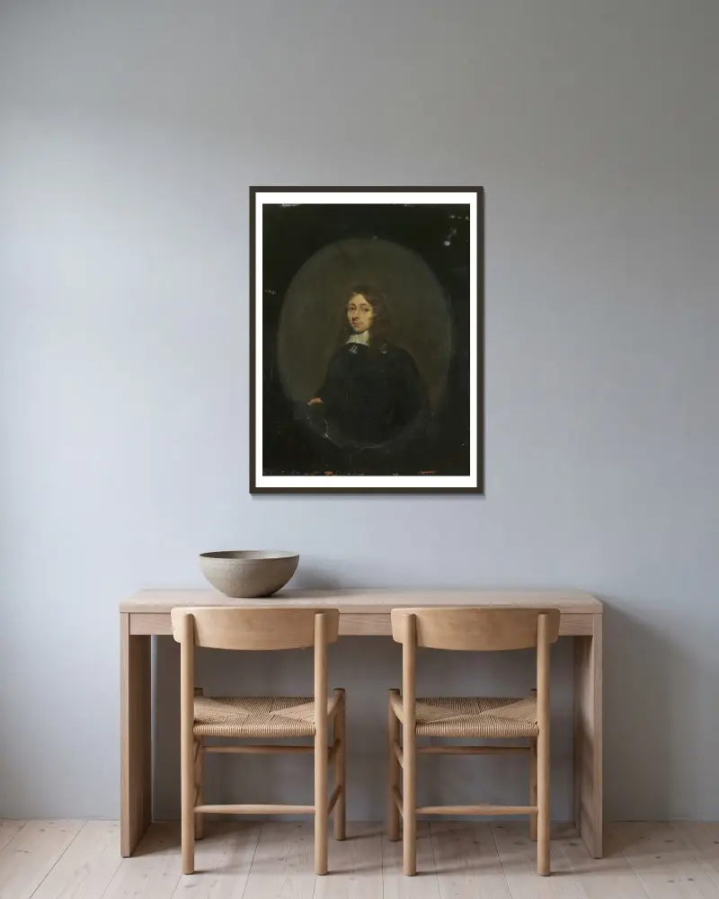 Portrait of a Man, 1640 av Gerard ter Borch inramad på en vägg
