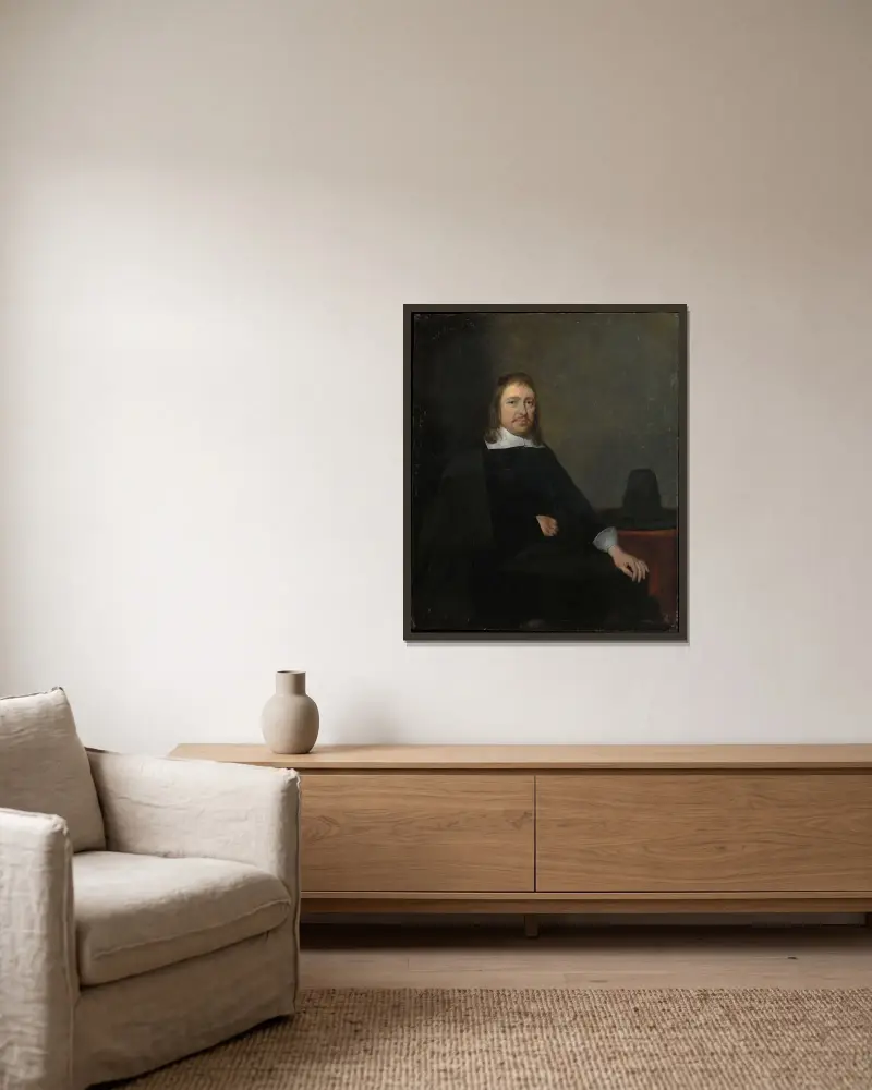 Porträtt av en sittande man av Gerard ter Borch inramad på en vägg