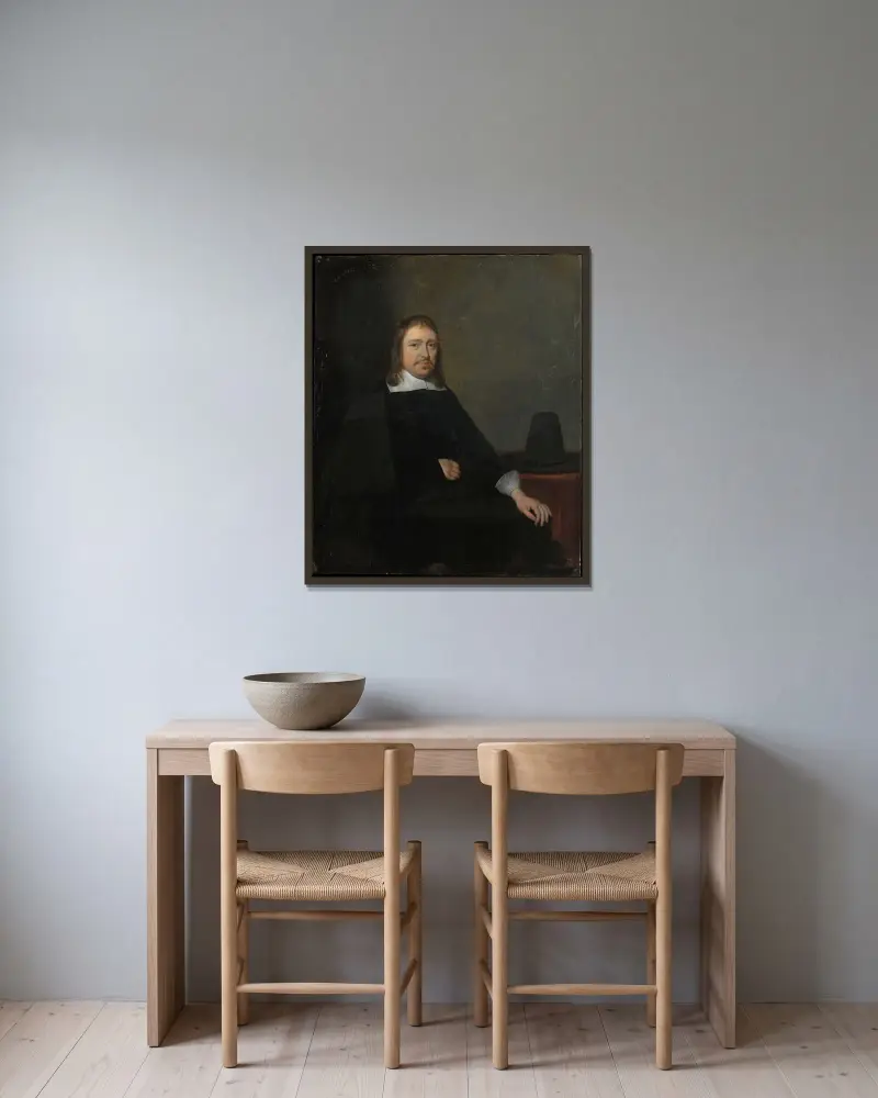 Porträtt av en sittande man av Gerard ter Borch inramad på en vägg