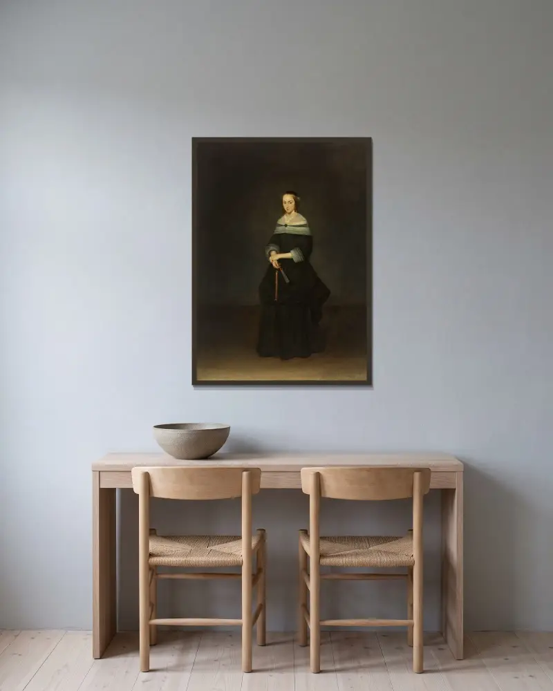 Portrait of Johanna Quadacker Bannier av Gerard ter Borch inramad på en vägg