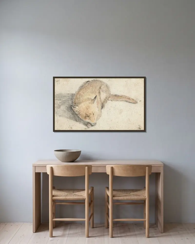 Sovande räv av Gerard ter Borch inramad på en vägg