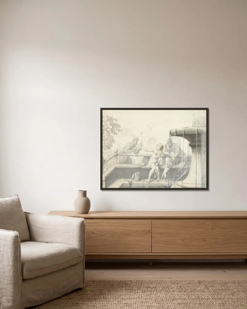 Suzanna en de ouderlingen av Gerard ter Borch inramad på en vägg
