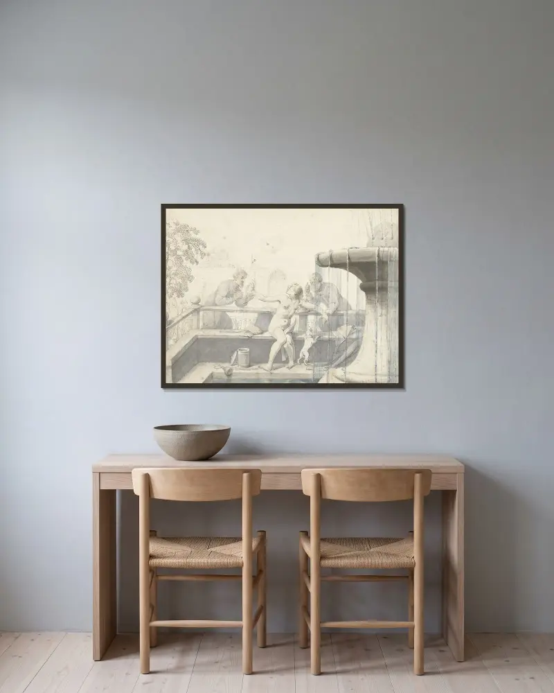 Suzanna en de ouderlingen av Gerard ter Borch inramad på en vägg