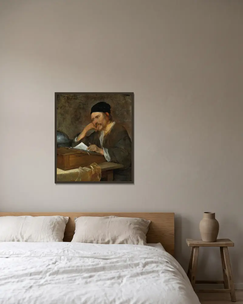 The Philosopher Heraclitus av Gerard ter Borch inramad på en vägg