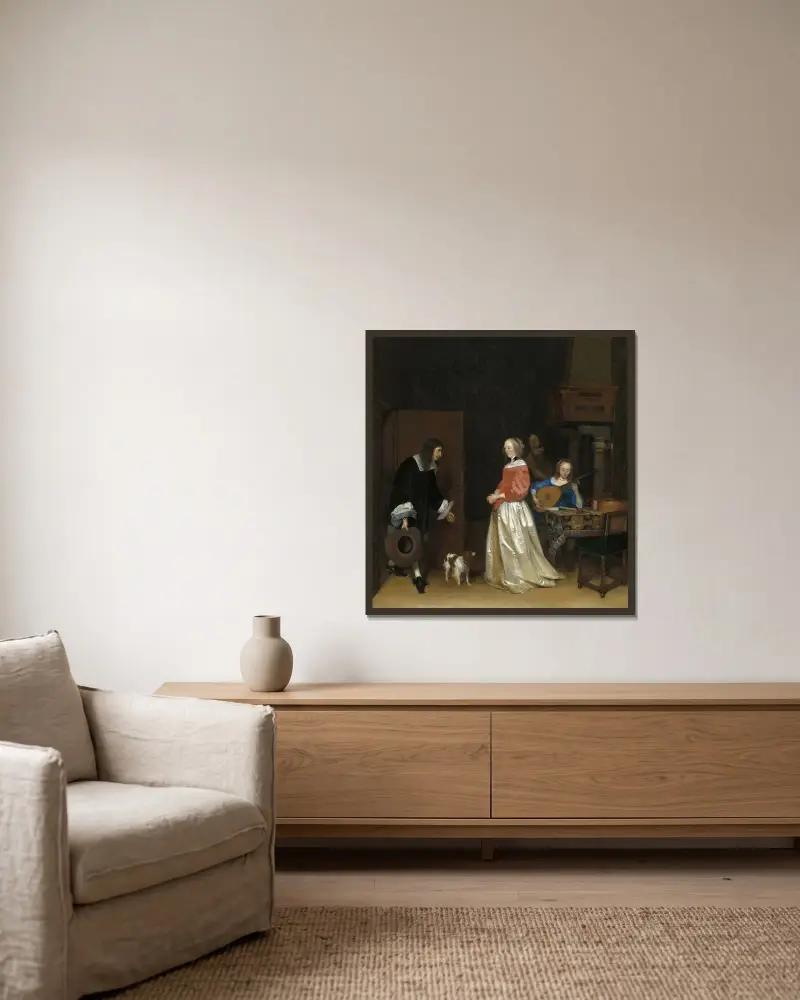 Friarens besök av Gerard ter Borch inramad på en vägg