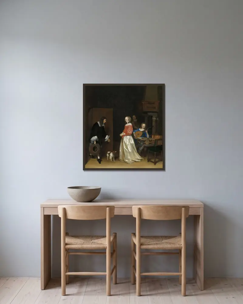 Friarens besök av Gerard ter Borch inramad på en vägg