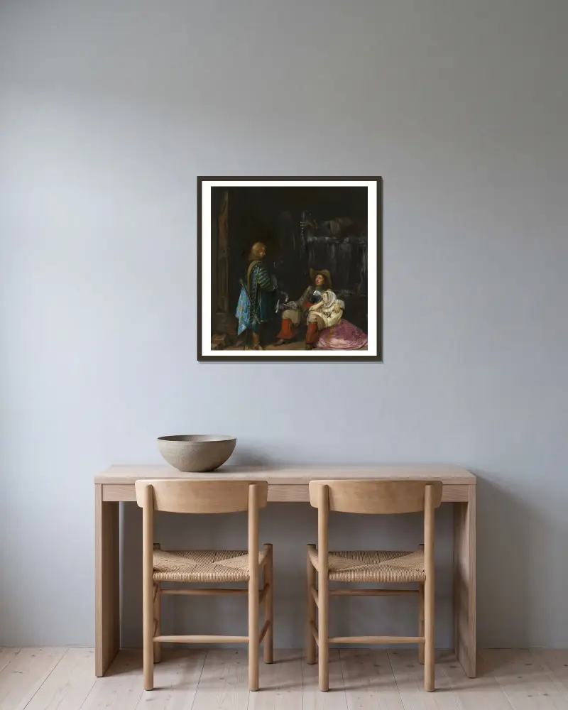The Unwelcome News av Gerard ter Borch inramad på en vägg