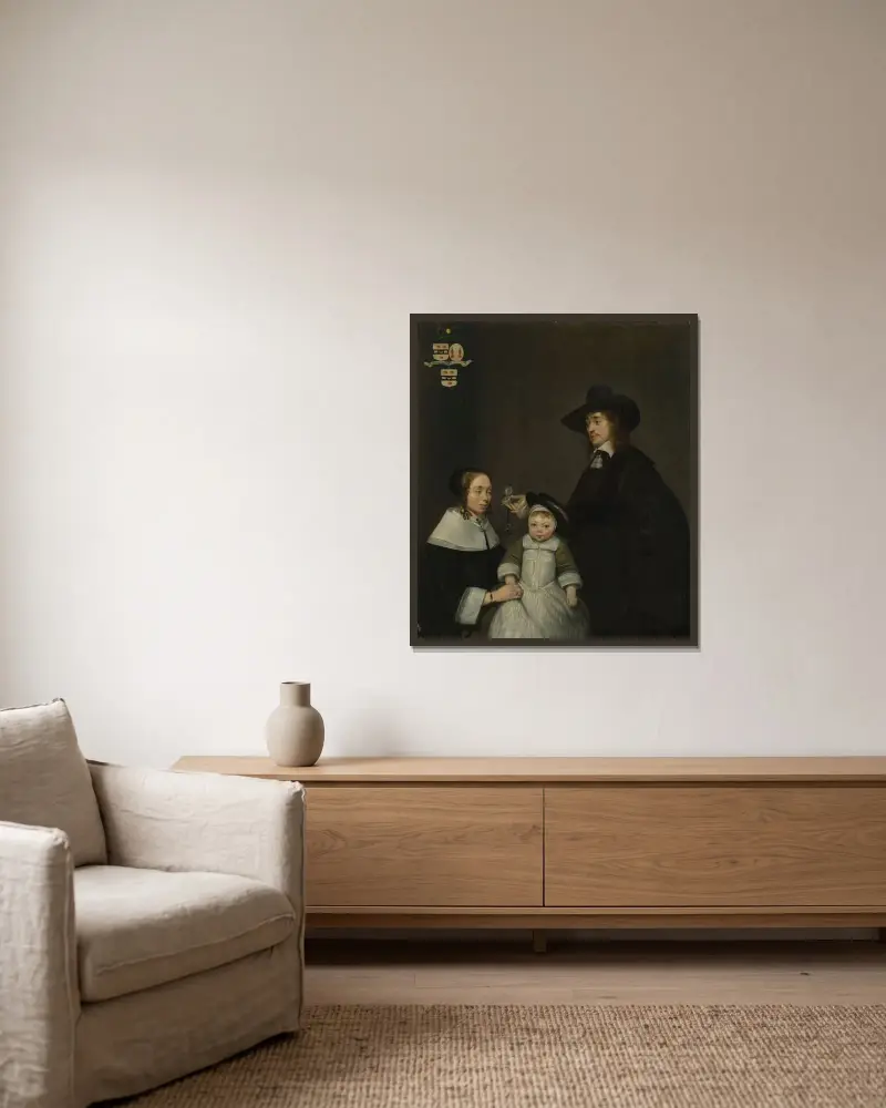 The Van Moerkerken Family av Gerard ter Borch inramad på en vägg