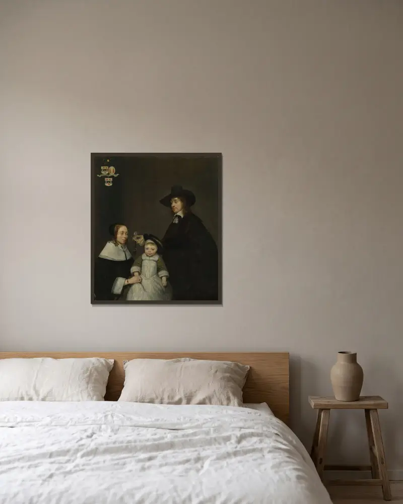 The Van Moerkerken Family av Gerard ter Borch inramad på en vägg