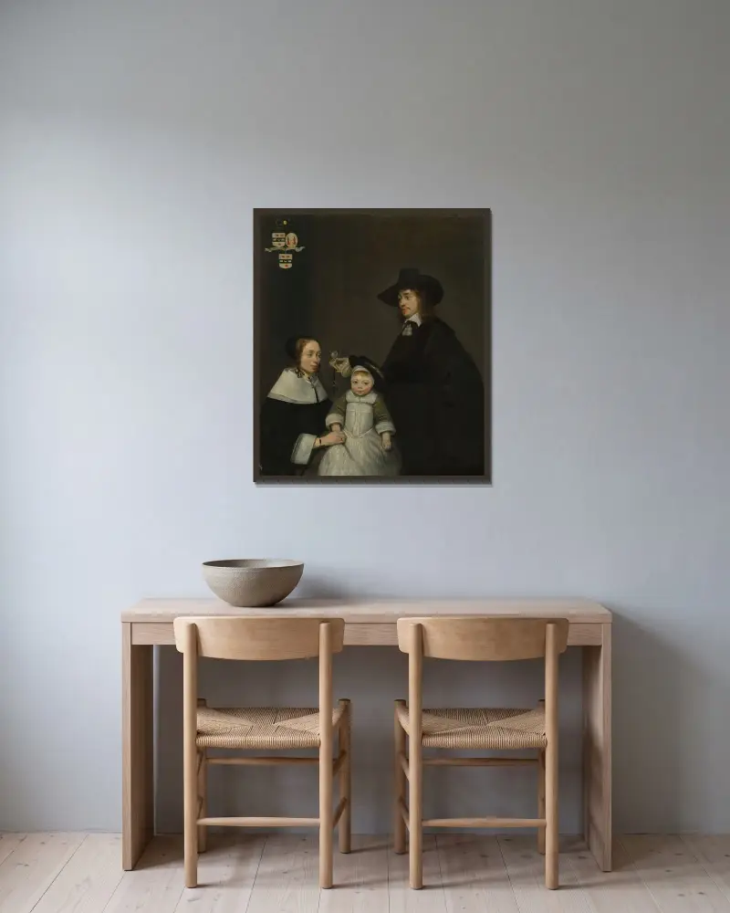 The Van Moerkerken Family av Gerard ter Borch inramad på en vägg