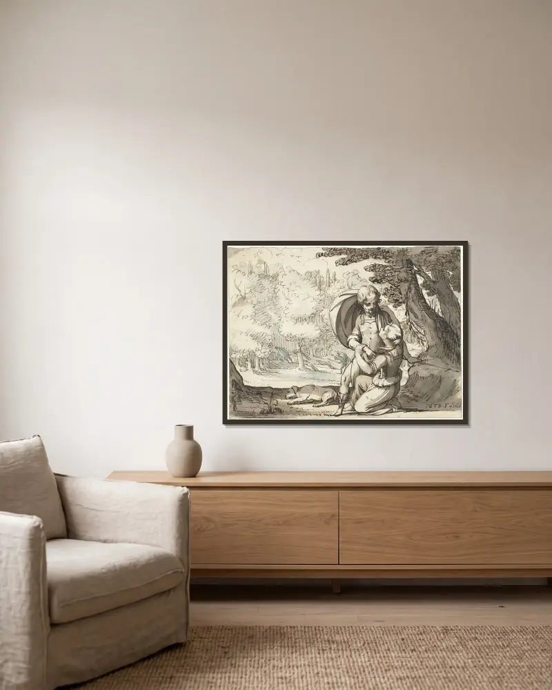 Venus och Adonis i samtal av Gerard ter Borch inramad på en vägg