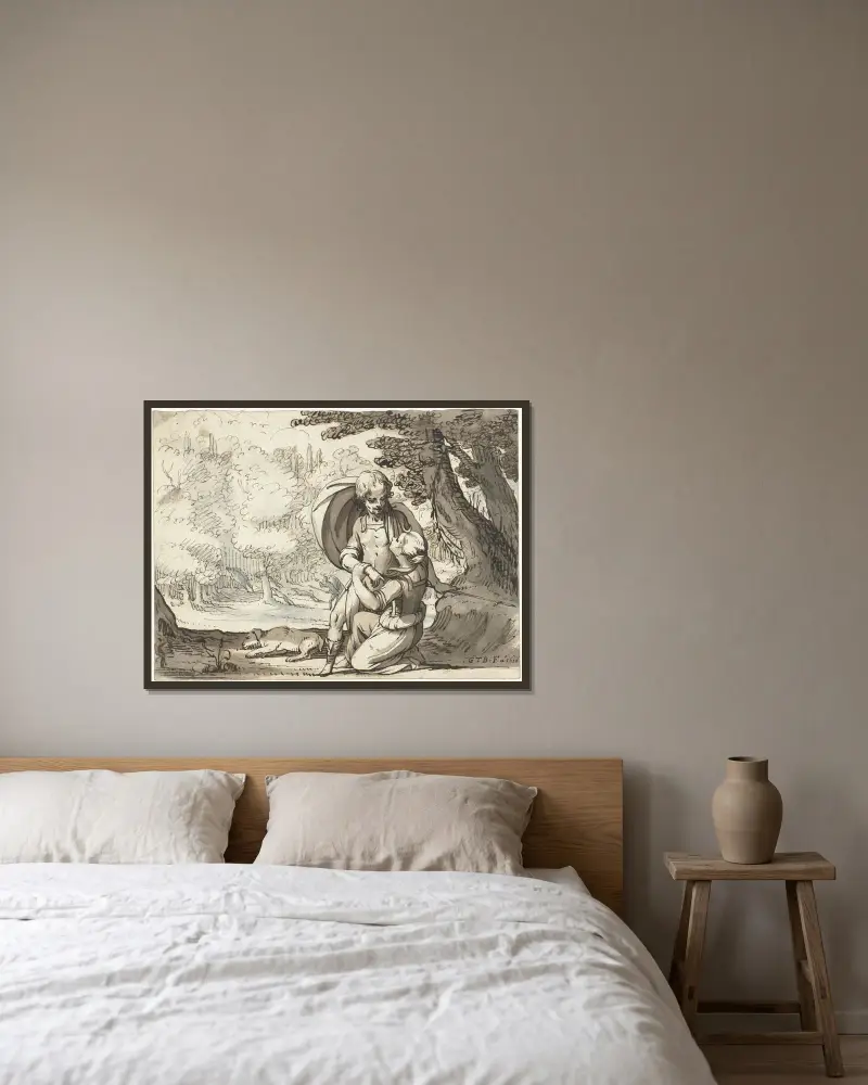 Venus och Adonis i samtal av Gerard ter Borch inramad på en vägg