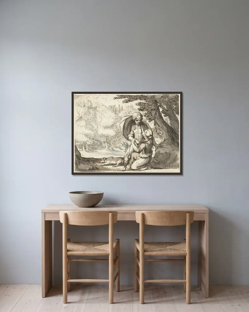 Venus och Adonis i samtal av Gerard ter Borch inramad på en vägg