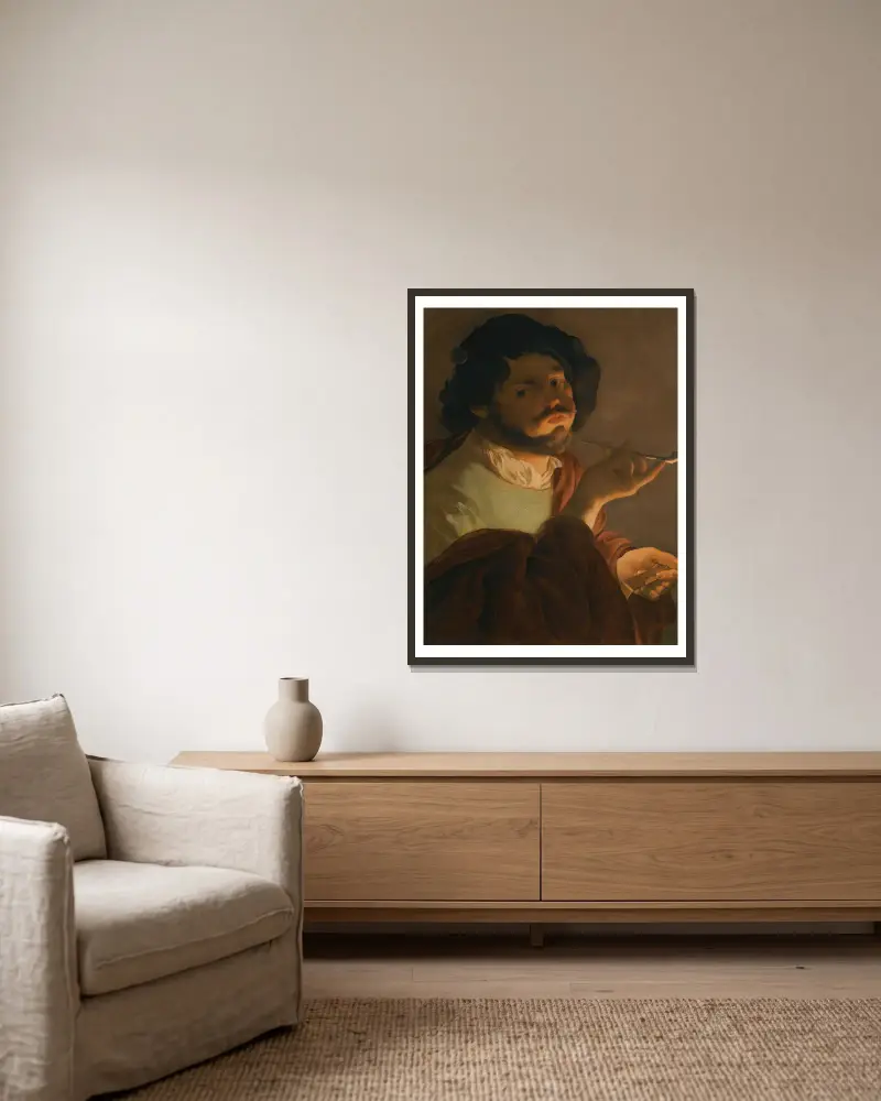 Ein Bravo rauchend von Hendrick Ter Brugghen gerahmt an einer Wand
