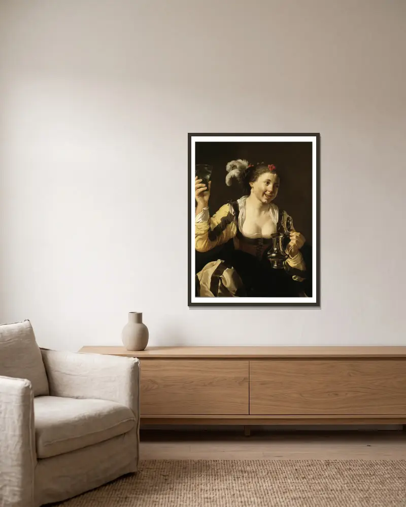 A Girl Holding a Glass av Hendrick Ter Brugghen inramad på en vägg