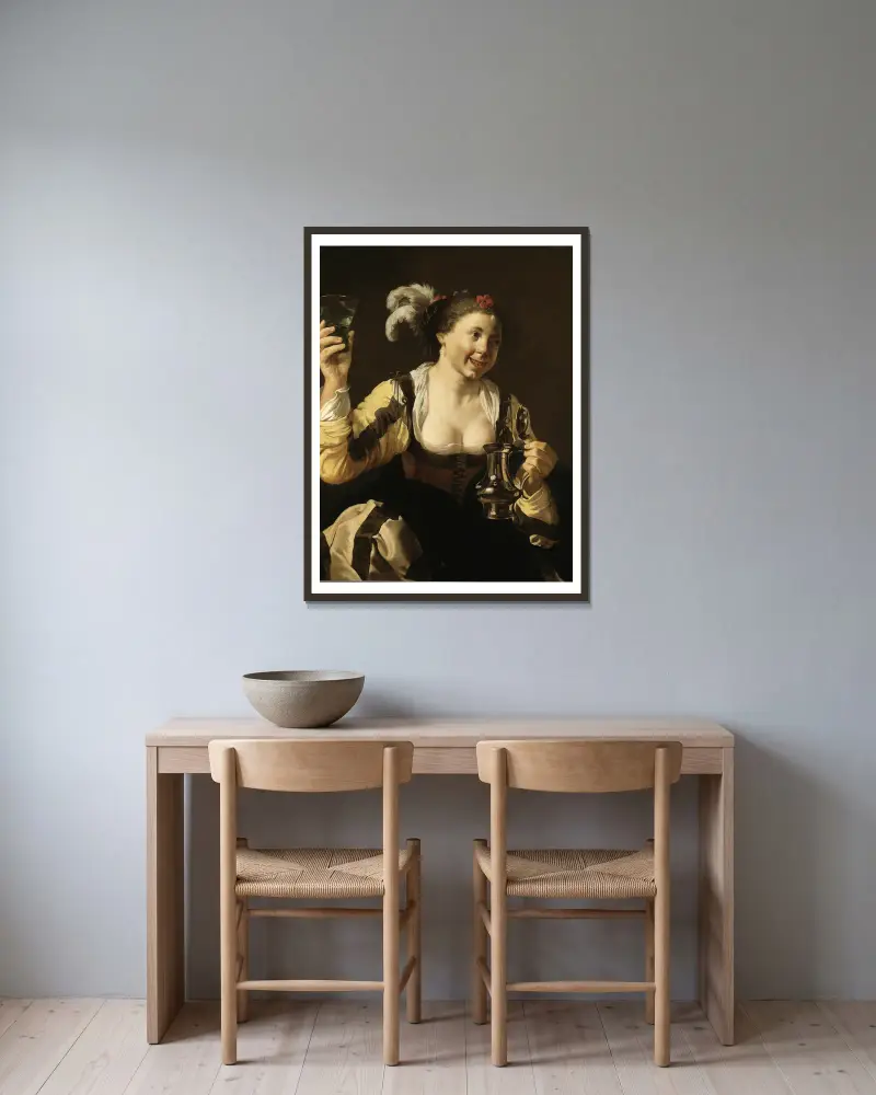 A Girl Holding a Glass av Hendrick Ter Brugghen inramad på en vägg