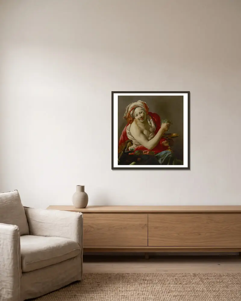 Bacchante With An Ape av Hendrick Ter Brugghen inramad på en vägg