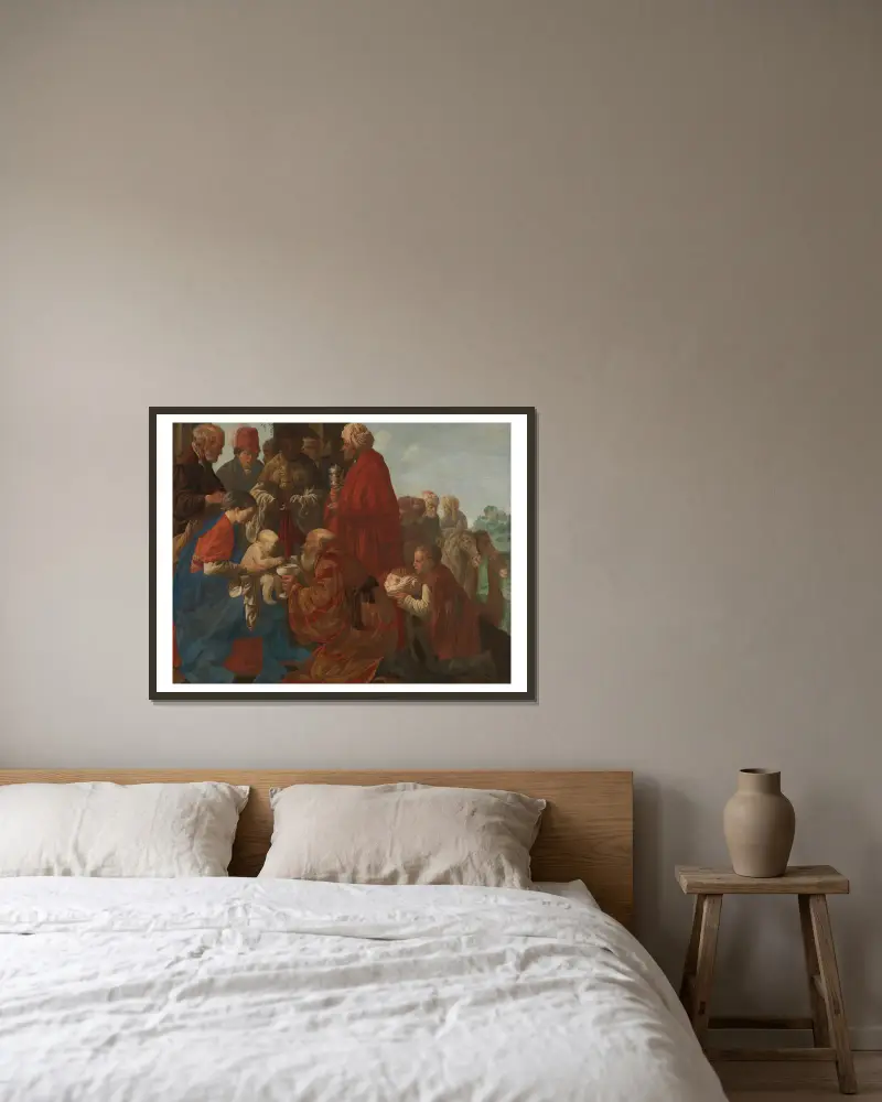 The Adoration of the Kings av Hendrick Ter Brugghen inramad på en vägg