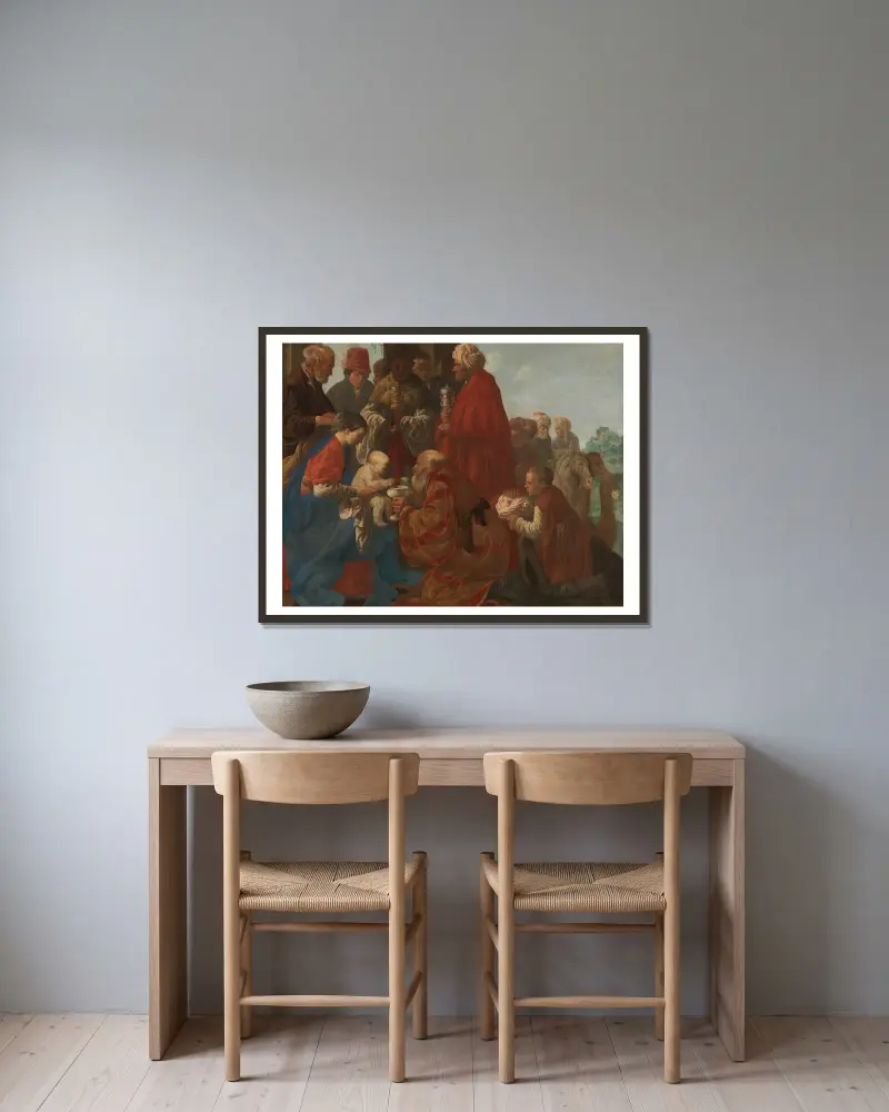 The Adoration of the Kings av Hendrick Ter Brugghen inramad på en vägg