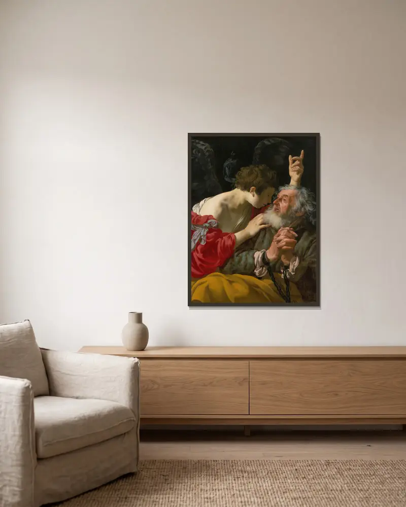 The Liberation of Peter av Hendrick Ter Brugghen inramad på en vägg