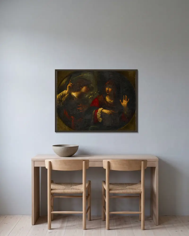 The Annunciation inramad på en vägg