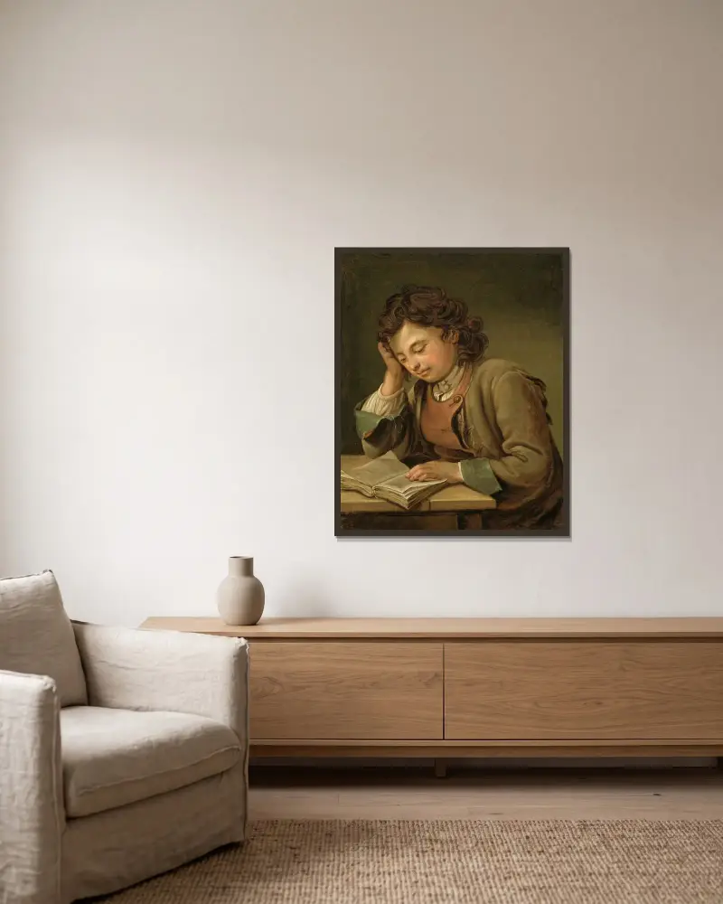 A Boy Reading av Per Krafft the Elder inramad på en vägg