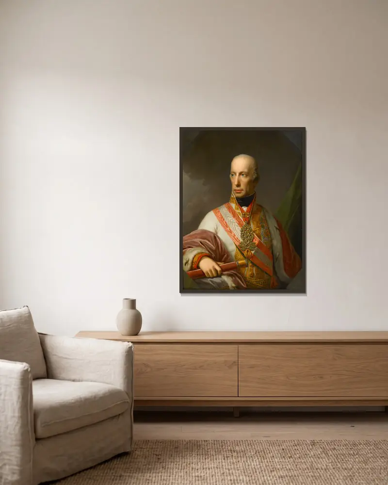 Porträtt av kejsar Frans I (II) av Österrike av Johann Baptist von Lampi the Elder inramad på en vägg