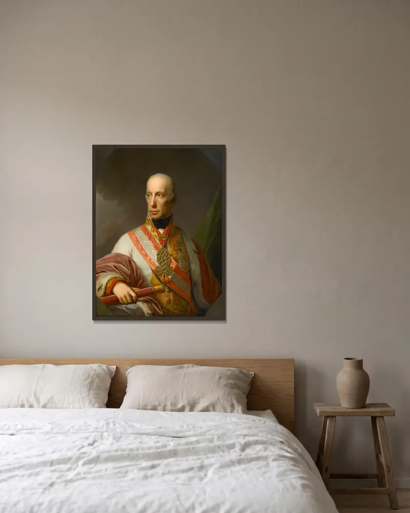 Porträtt av kejsar Frans I (II) av Österrike av Johann Baptist von Lampi the Elder inramad på en vägg