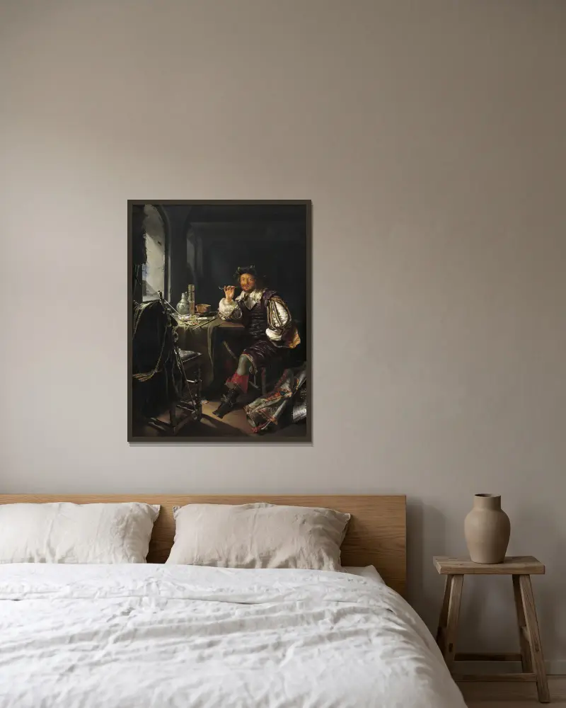 Voják kouřící dýmku, Frans van Mieris the Elder v rámu na stěně