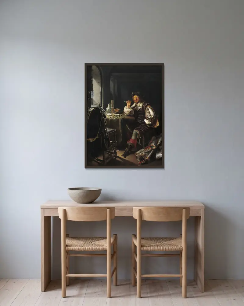 Voják kouřící dýmku, Frans van Mieris the Elder v rámu na stěně