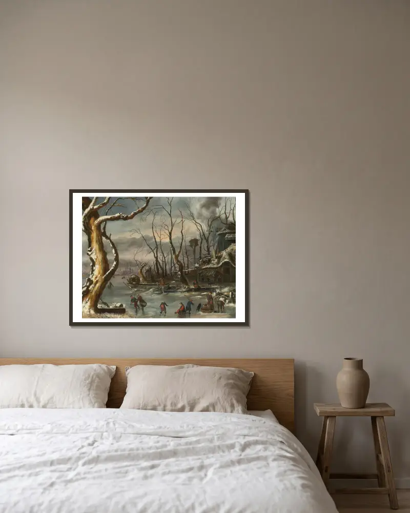 Winterlandschaft von Jan Van Kessel The Elder gerahmt an einer Wand
