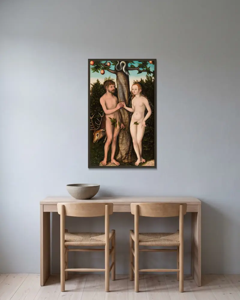 Adam a Eva, 1528 – Nr. 2, Lucas Cranach the Elder v rámu na stěně